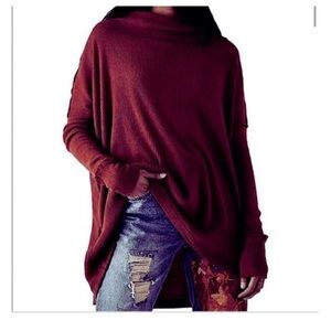 Free People Juicy Long Sleeve Ribbed Thermal Top Shirt Oversized S wine red